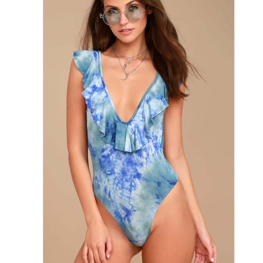 Lulus Maritime Blue Tie-Dye Bodysuit - Small
